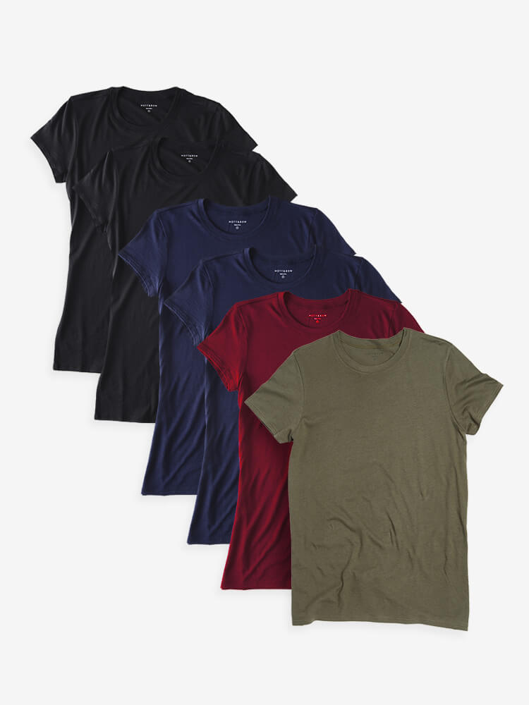 Women wearing Black/Navy/Crimson/Military Green Fitted Crew Marcy 6-Pack