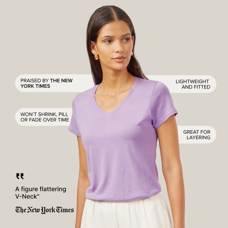 Women wearing Lila Fitted V-Neck Marcy Tee