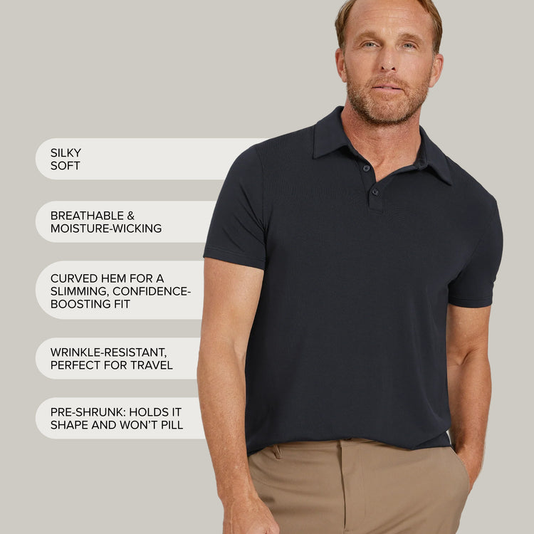 Men wearing Black Luxe Performance Polo