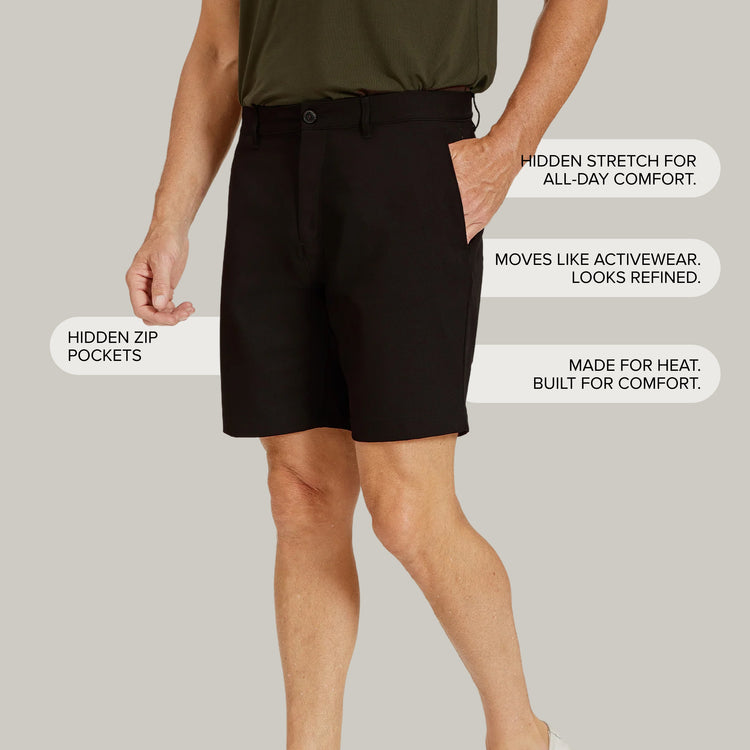 Men wearing Black Tech Shorts