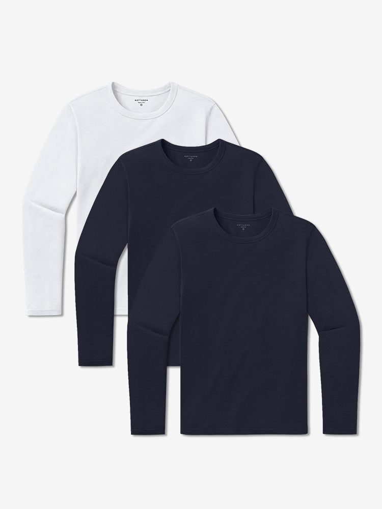 Men wearing Navy/Navy/White Long Sleeve Crew Tee Driggs 3-Pack