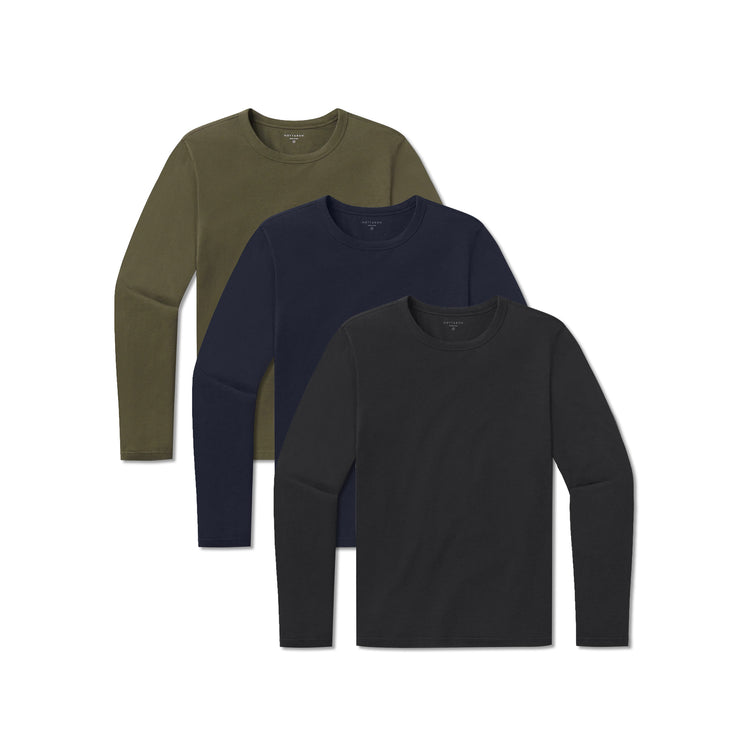 Men wearing Navy/Black/Dark Moss Long Sleeve Crew Tee Driggs 3-Pack