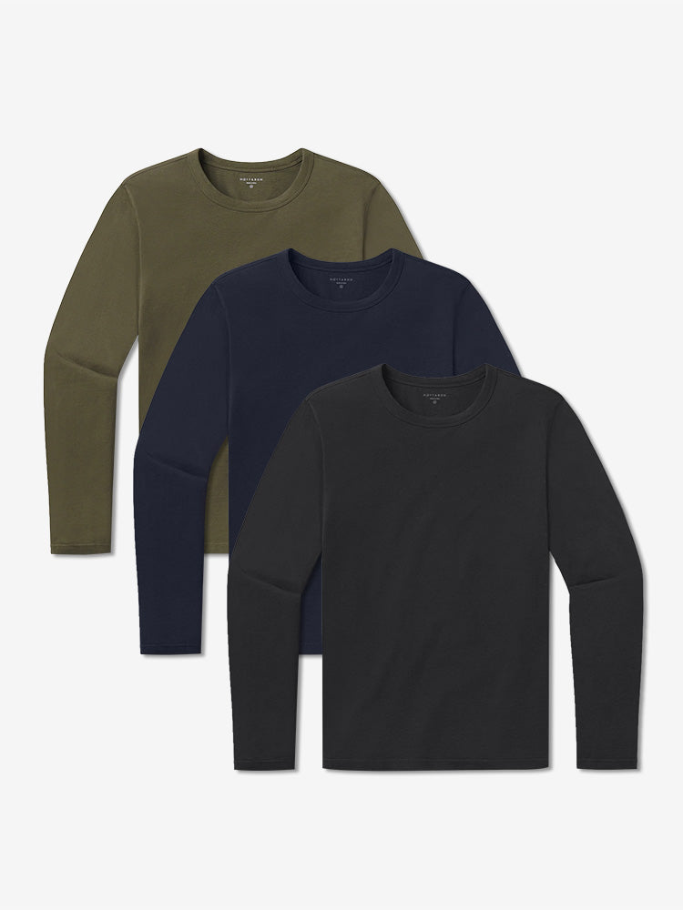 Men wearing Navy/Black/Dark Moss Long Sleeve Crew Tee Driggs 3-Pack
