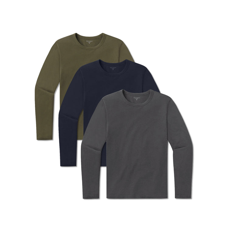 Men wearing Navy/Dark Moss/Dark Gray Long Sleeve Crew Tee Driggs 3-Pack