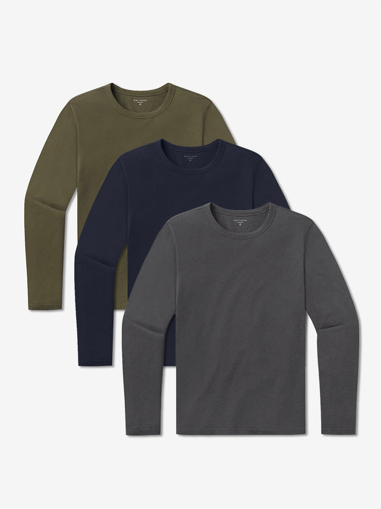 Men wearing Navy/Dark Moss/Dark Gray Long Sleeve Crew Tee Driggs 3-Pack