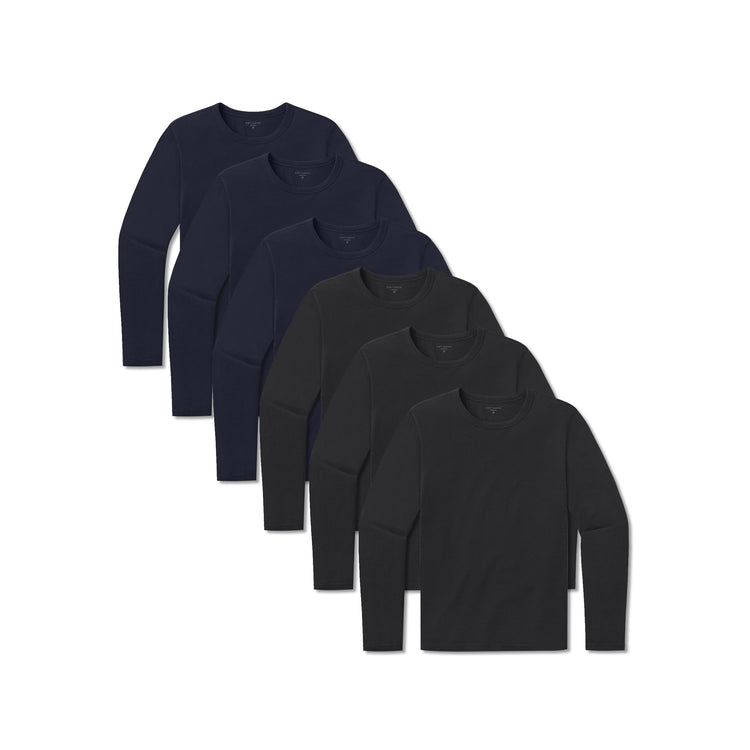 Men wearing Navy/Black Long Sleeve Crew Tee Driggs 6-Pack