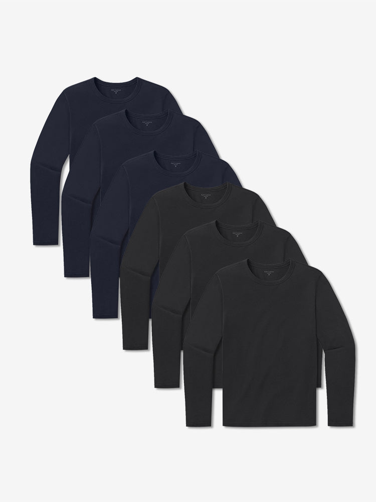 Men wearing Navy/Black Long Sleeve Crew Tee Driggs 6-Pack