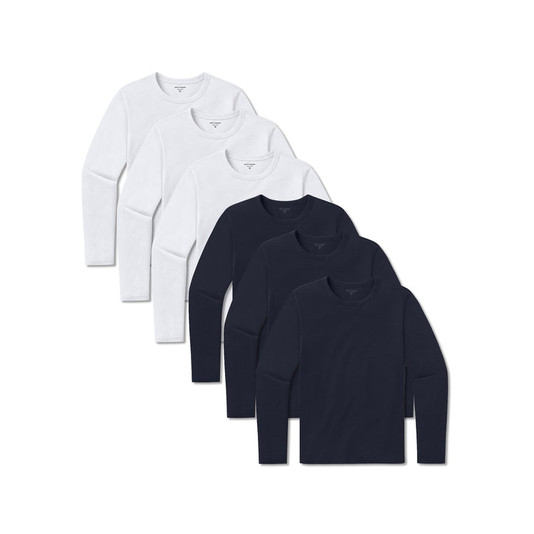 Men wearing Navy/White Long Sleeve Crew Tee Driggs 6-Pack