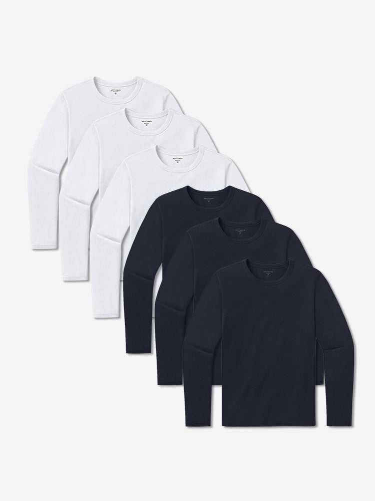 Men wearing Navy/White Long Sleeve Crew Tee Driggs 6-Pack