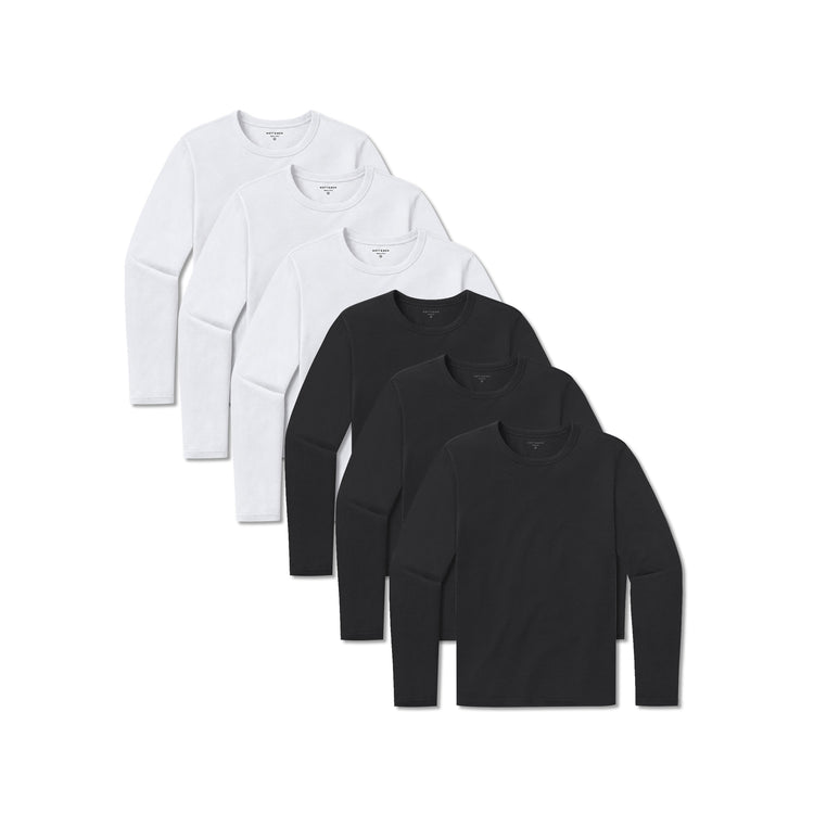 Men wearing White/Black Long Sleeve Crew Tee Driggs 6-Pack