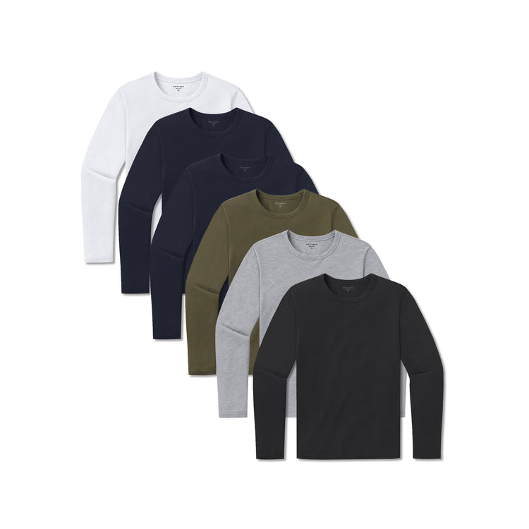 Men wearing Black/Navy/Navy/Dark Moss/Heather Gray/White Long Sleeve Crew Tee Driggs 6-Pack