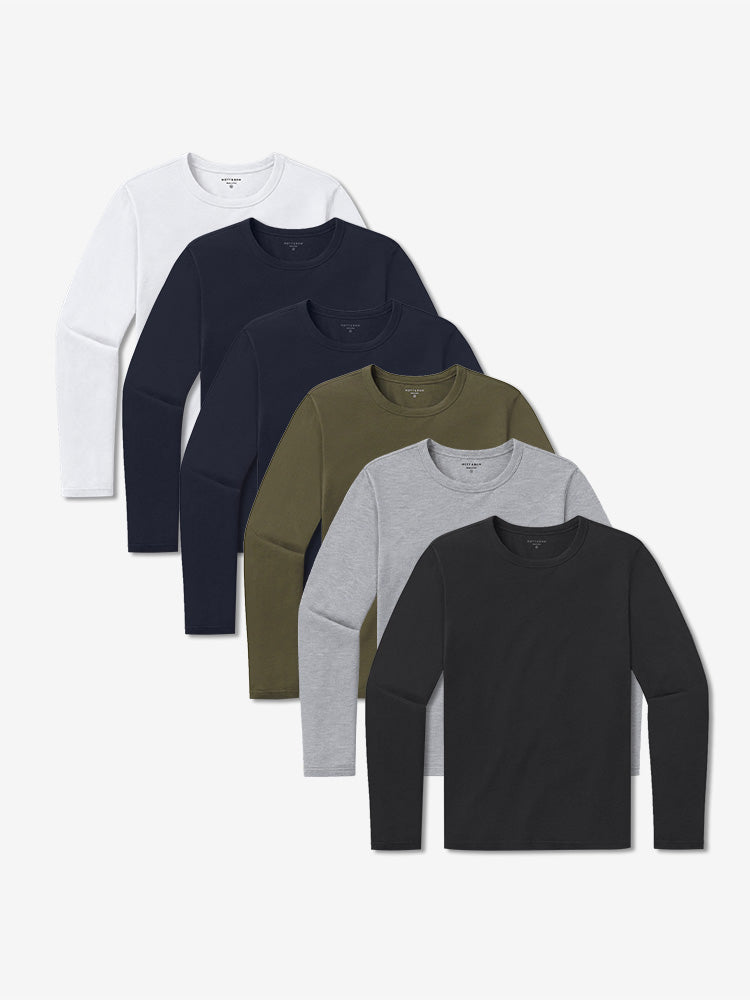 Men wearing Black/Navy/Navy/Dark Moss/Heather Gray/White Long Sleeve Crew Tee Driggs 6-Pack