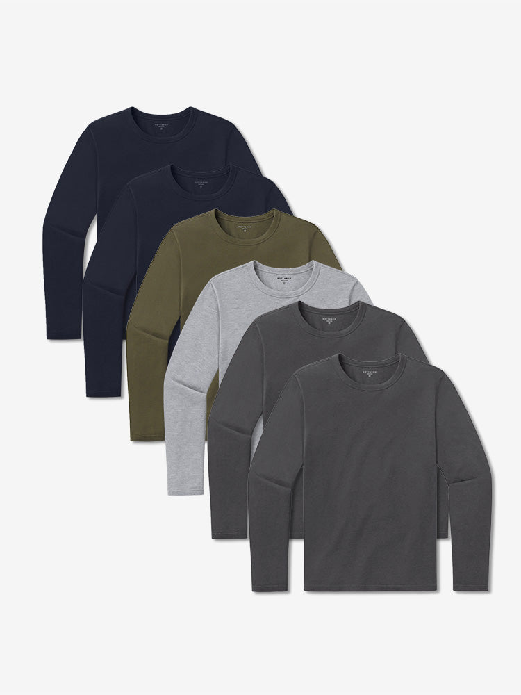 Men wearing Heather Gray/Dark Moss/Dark Gray/Dark Gray/Navy/Navy Long Sleeve Crew Tee Driggs 6-Pack