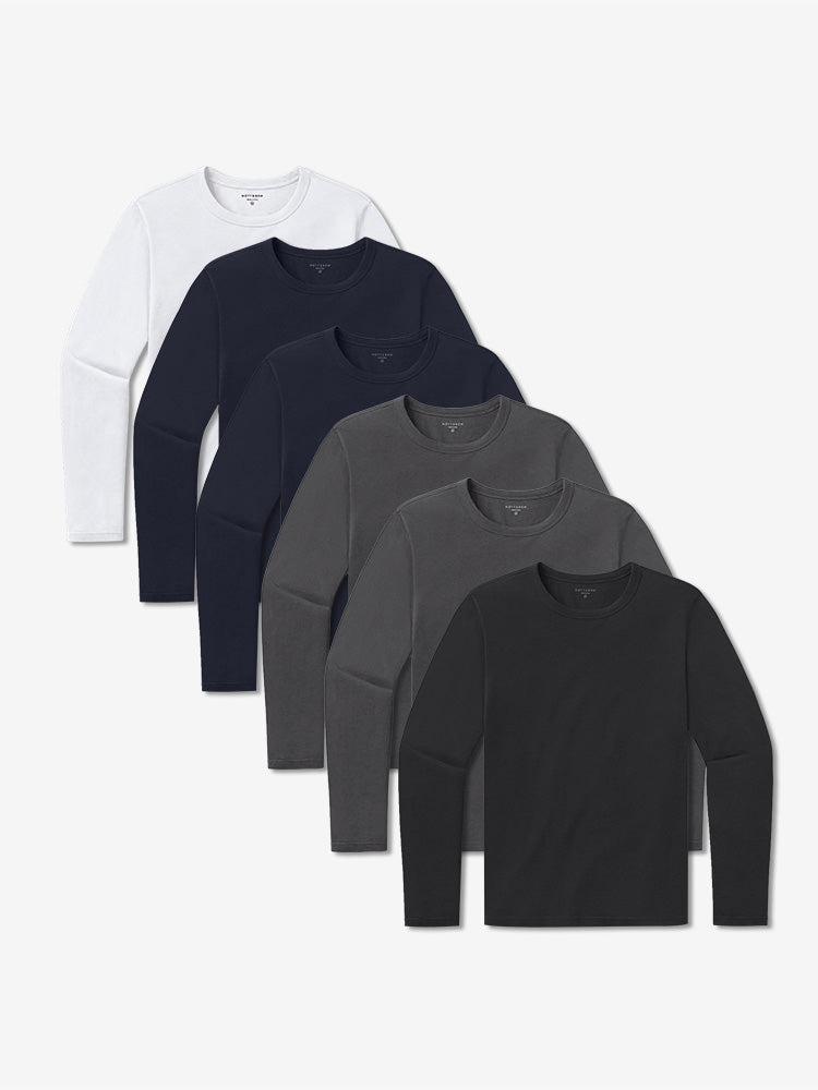 Men wearing White/Black/Navy/Navy/Dark Gray/Dark Gray Long Sleeve Crew Tee Driggs 6-Pack