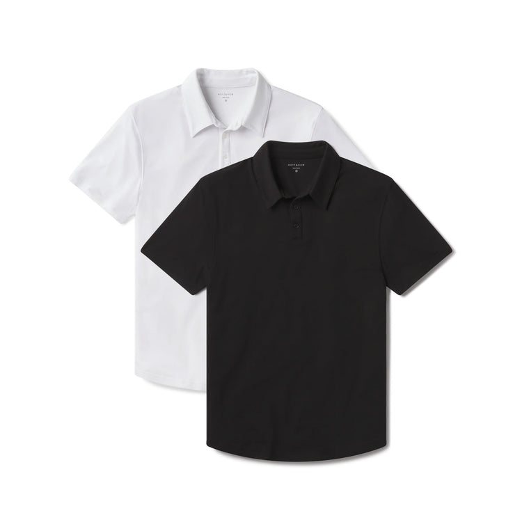 Men wearing White/Black Luxe Performance Polo 2-Pack