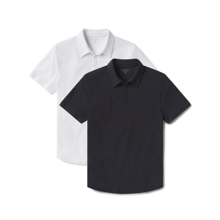 Men wearing White/Navy Luxe Performance Polo 2-Pack