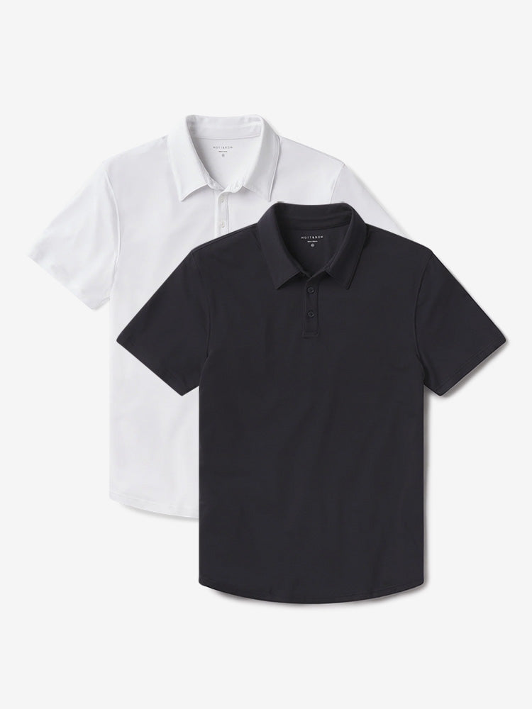 Men wearing White/Navy Luxe Performance Polo 2-Pack