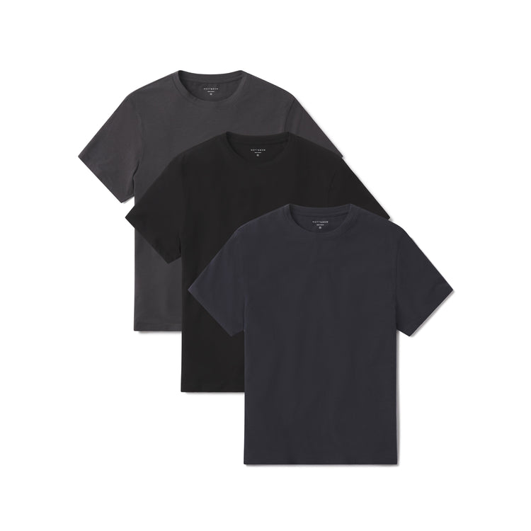 Men wearing Black/Navy/Dark Gray Luxe Stretch Tee 3-Pack