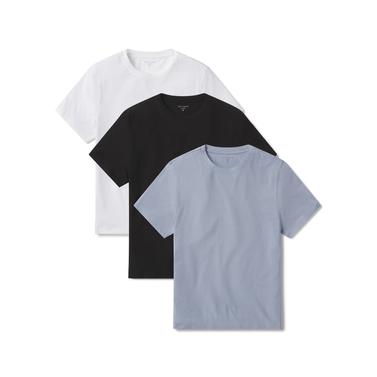 Men wearing White/Black/California Blue Luxe Stretch Tee 3-Pack