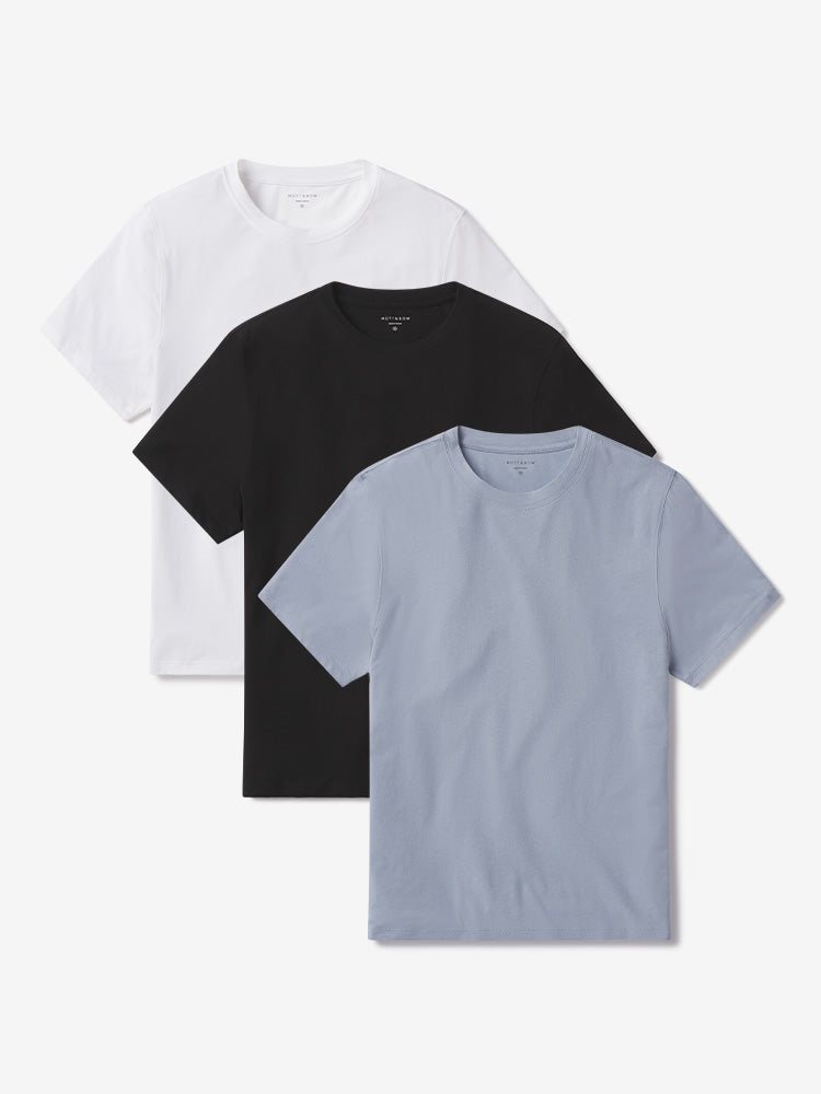 Men wearing White/Black/California Blue Luxe Stretch Tee 3-Pack