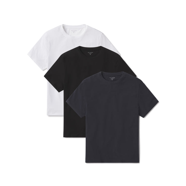 Men wearing Black/Navy/White Luxe Stretch Tee 3-Pack