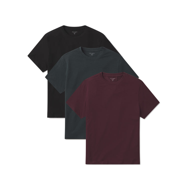 Men wearing Black/Maroon/Pine Luxe Stretch Tee 3-Pack