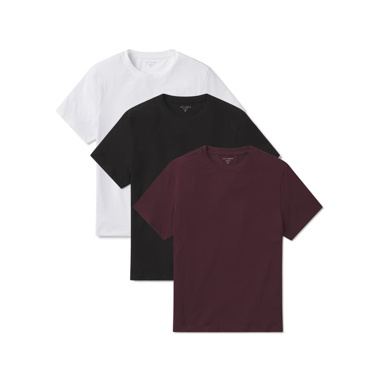Men wearing Black/White/Maroon Luxe Stretch Tee 3-Pack