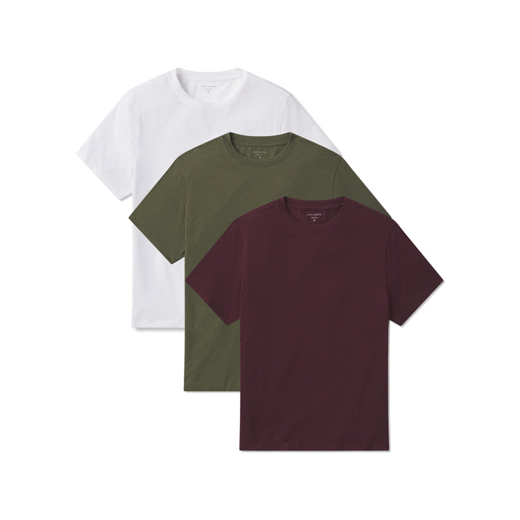 Men wearing Dark Olive/White/Maroon Luxe Stretch Tee 3-Pack