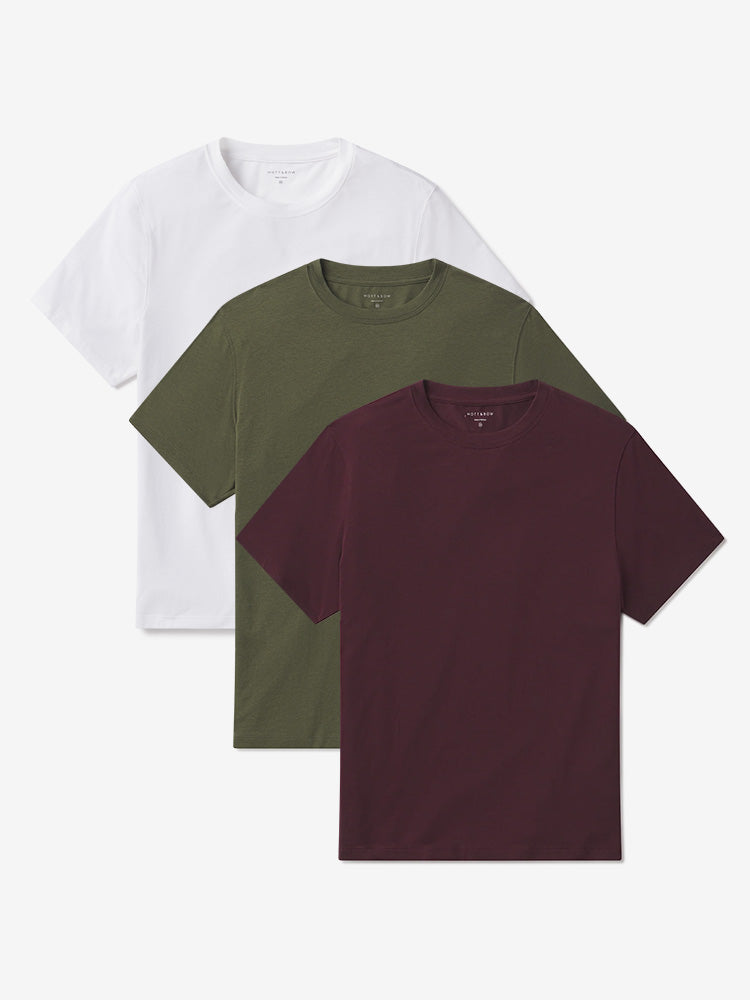 Men wearing Dark Olive/White/Maroon Luxe Stretch Tee 3-Pack