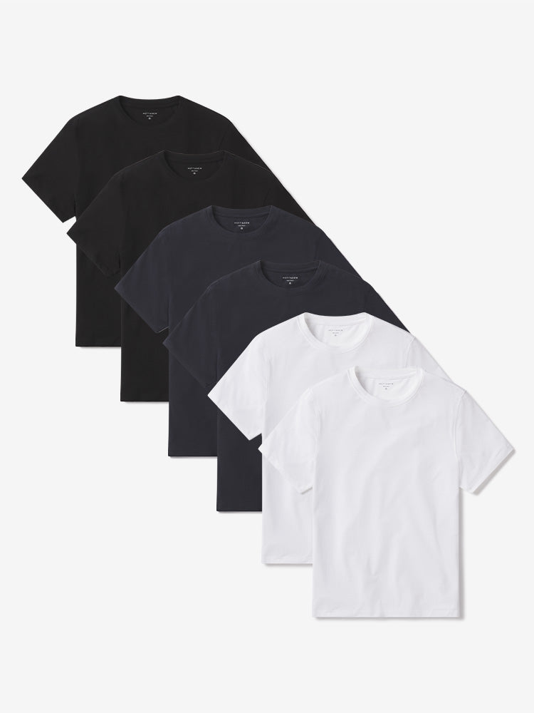 Men wearing Black/Navy/White Luxe Stretch Tee 6-Pack