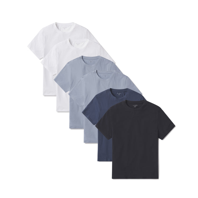 Men wearing White/White/California Blue/California Blue/Graphite Blue/Navy Luxe Stretch Tee 6-Pack