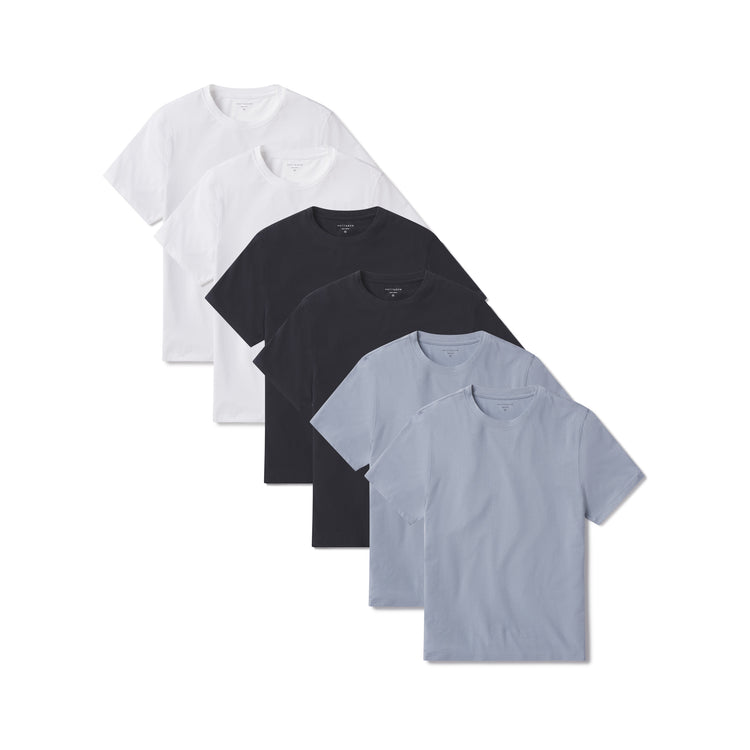 Men wearing White/California Blue/Navy Luxe Stretch Tee 6-Pack