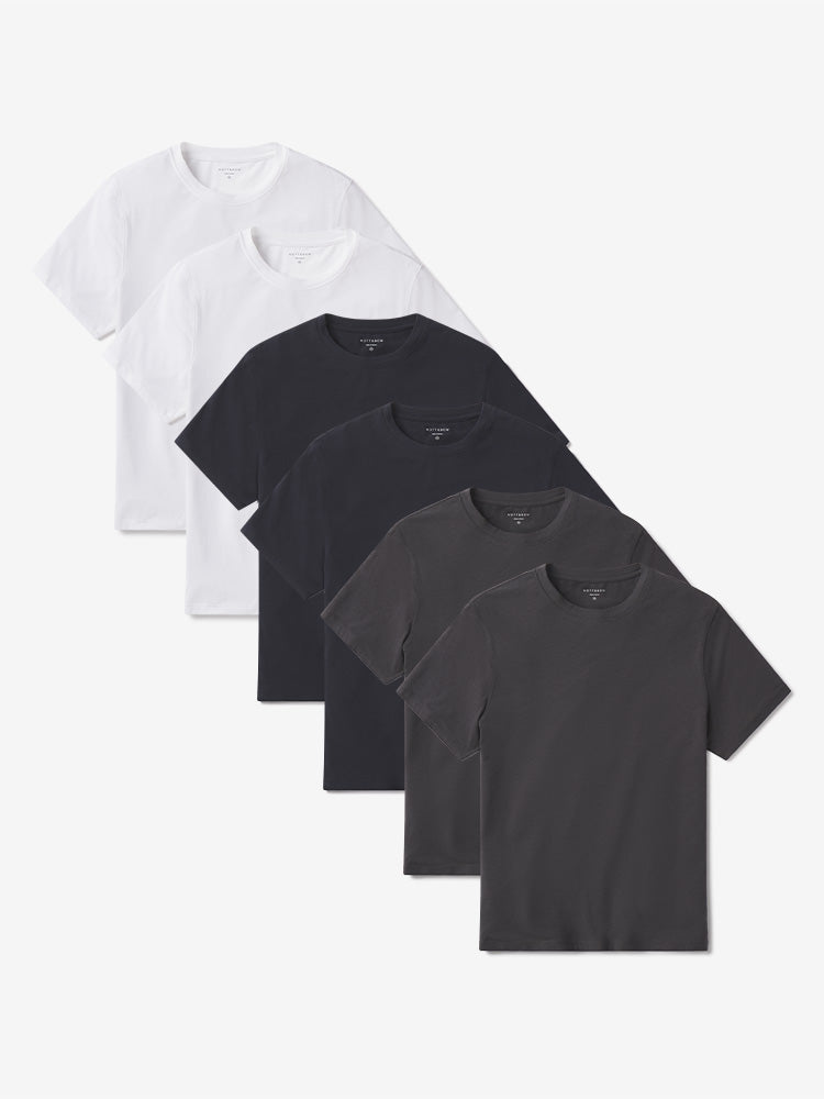 Men wearing White/Navy/Dark Gray Luxe Stretch Tee 6-Pack