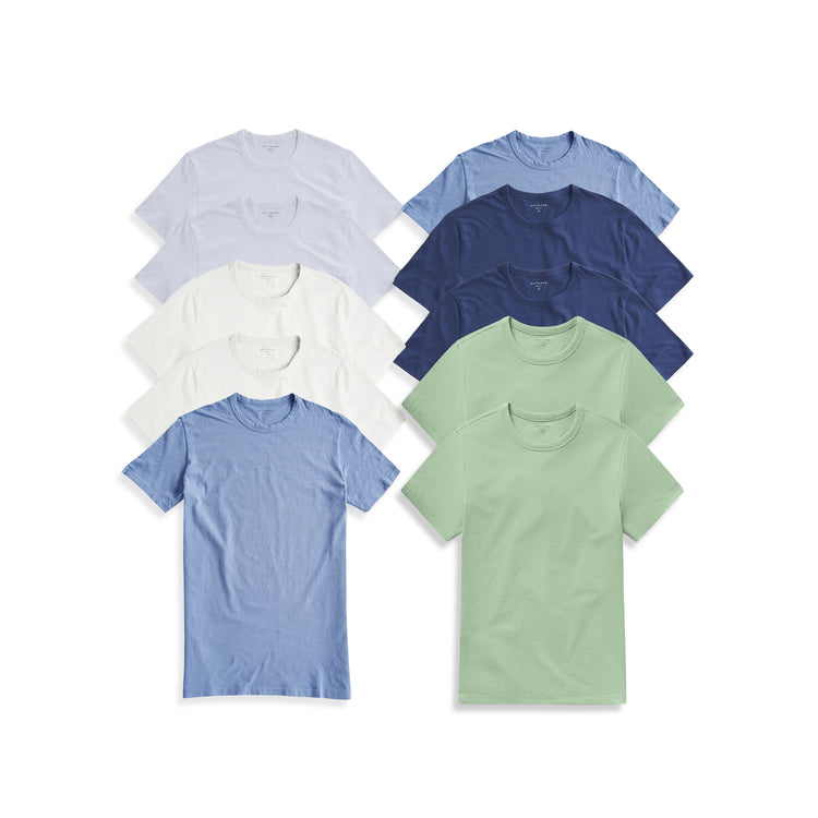 Men wearing White/White/Bone/Bone/California Blue/California Blue/Pistacchio/Pistacchio/Baltic Blue/Baltic Blue Classic Crew Driggs 10-Pack