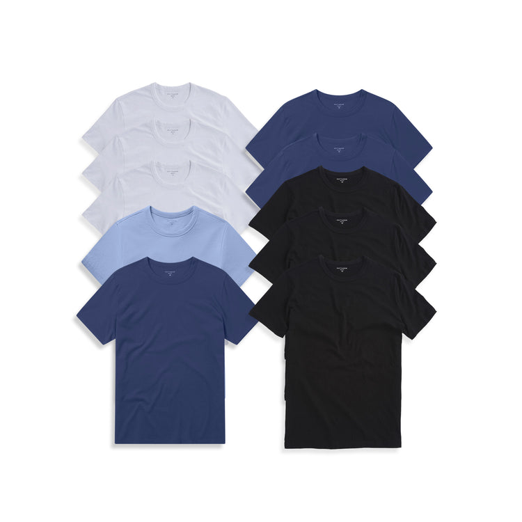 Men wearing White/White/White/Black/Black/Black/Baltic Blue/Baltic Blue/Baltic Blue/California Blue Classic Crew Driggs 10-Pack