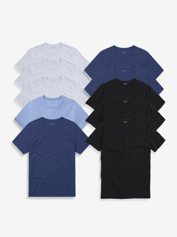 Men wearing White/White/White/Black/Black/Black/Baltic Blue/Baltic Blue/Baltic Blue/California Blue Classic Crew Driggs 10-Pack