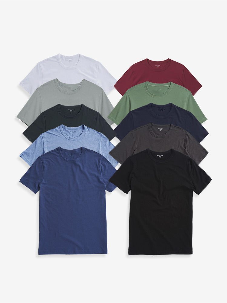 Men wearing Black/White/Navy/Baltic Blue/Dark Gray/Pine/California Blue/Brick Red/Gray Green/Olive Classic Crew Driggs 10-Pack