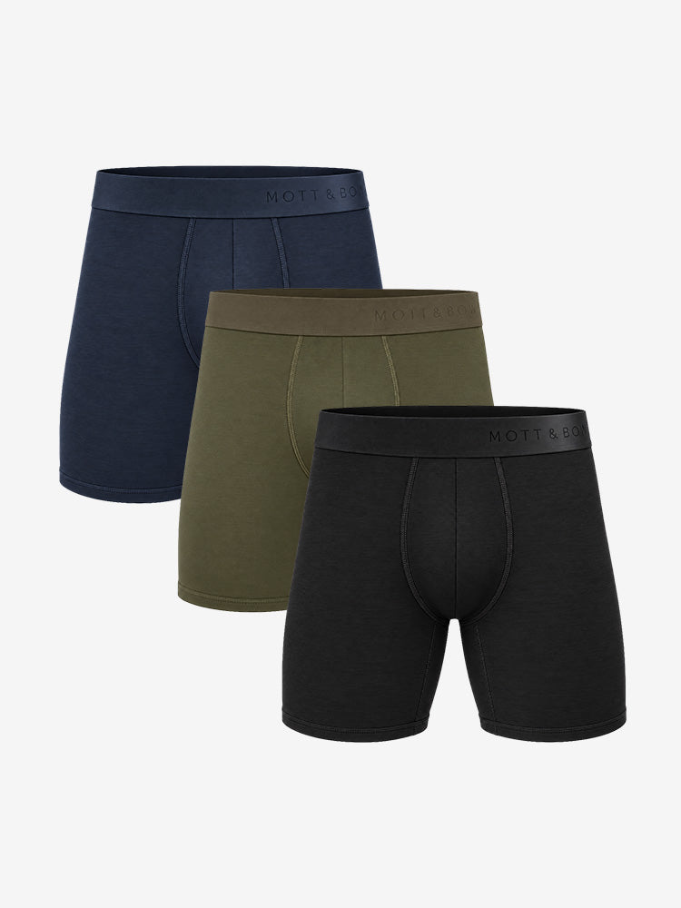 Men wearing Navy/Dark Moss/Gray Boxer Brief 3-Pack