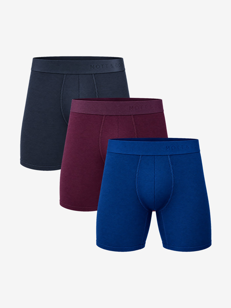 Men wearing Navy/Sapphire/Eggplant Boxer Brief 3-Pack