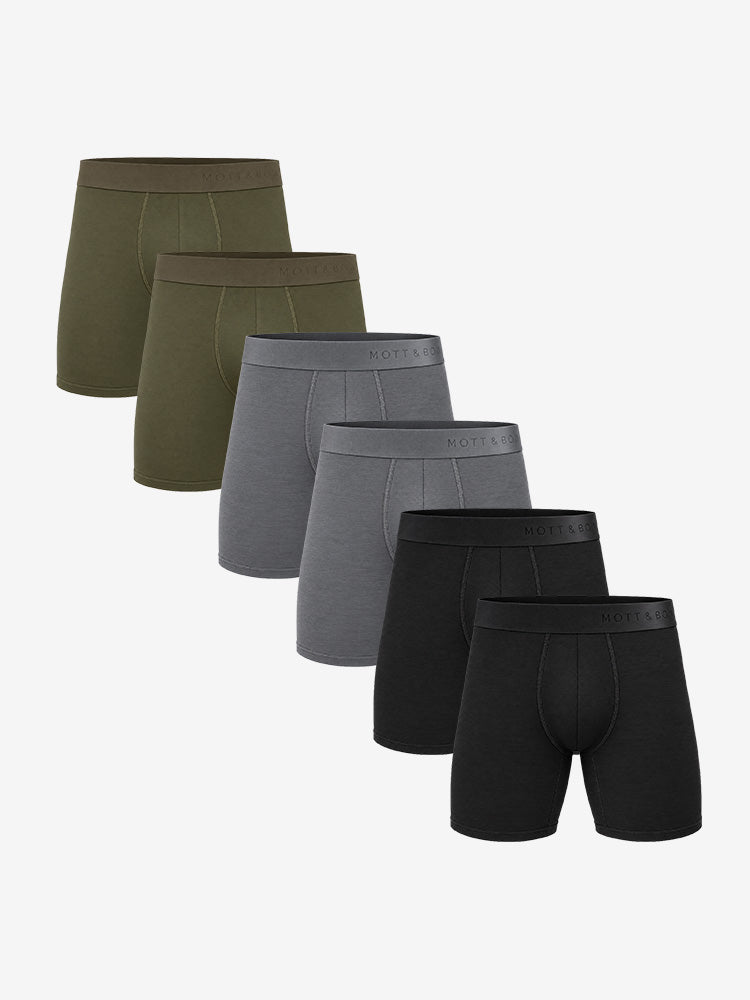 Men wearing Black/Dark Moss/Gray Boxer Brief 6-Pack