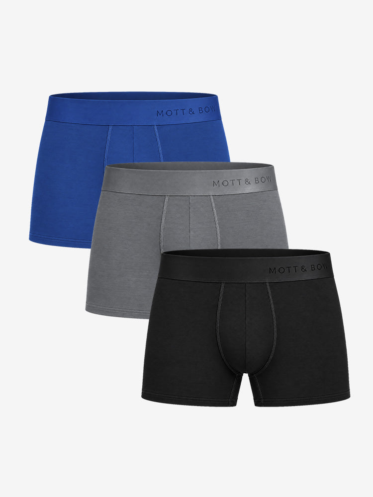 Men wearing Black/Sapphire/Gray Trunks 3-Pack