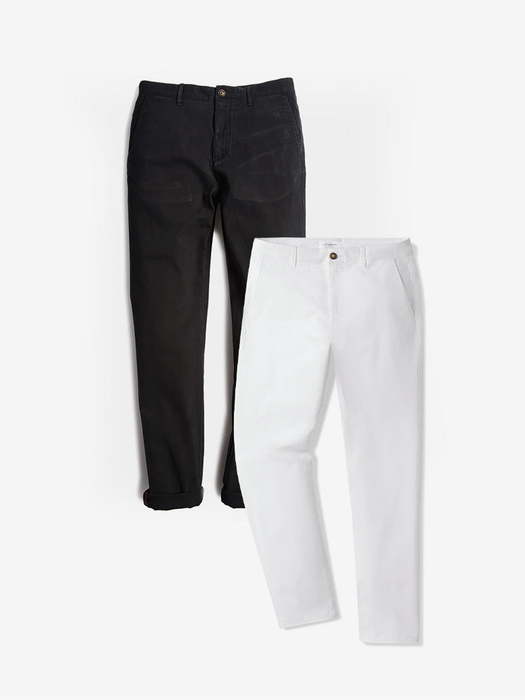 Men wearing Black/White Everyday Comfort Slim Chino Pants 2-Pack