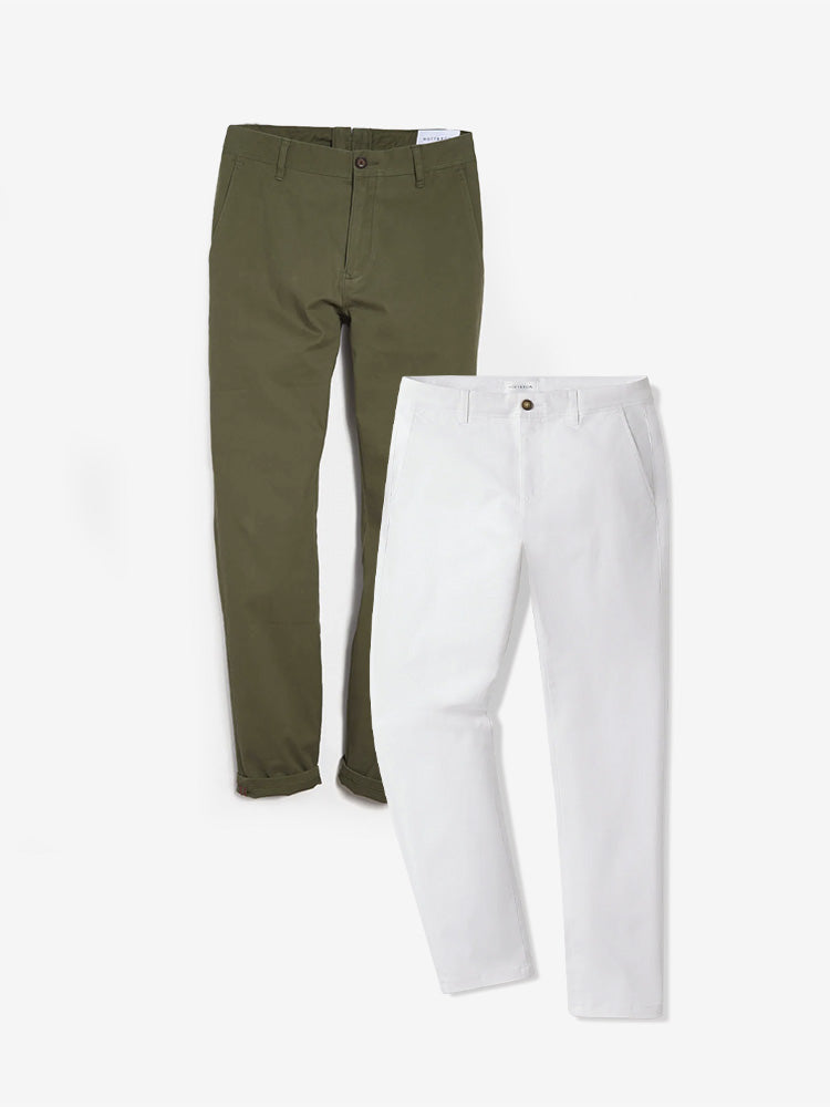 Men wearing Green/White Everyday Comfort Slim Chino Pants 2-Pack