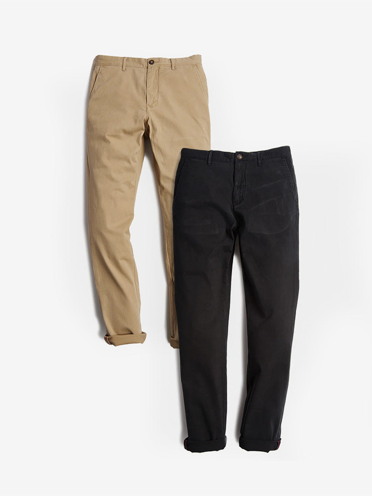 Men wearing Khaki/Black Everyday Comfort Slim Chino Pants 2-Pack