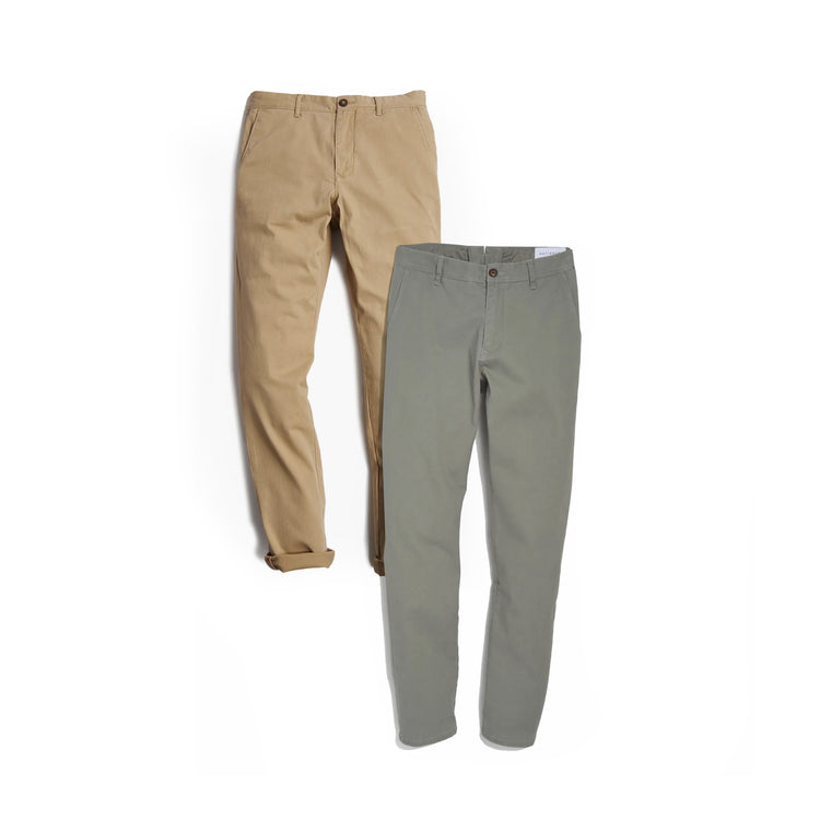 Men wearing Light Gray/Khaki Everyday Comfort Slim Chino Pants 2-Pack