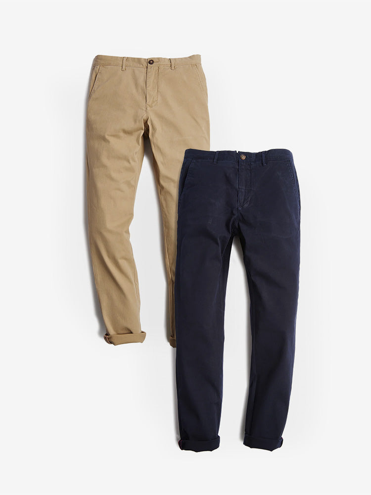 Men wearing Navy/Khaki Everyday Comfort Slim Chino Pants 2-Pack