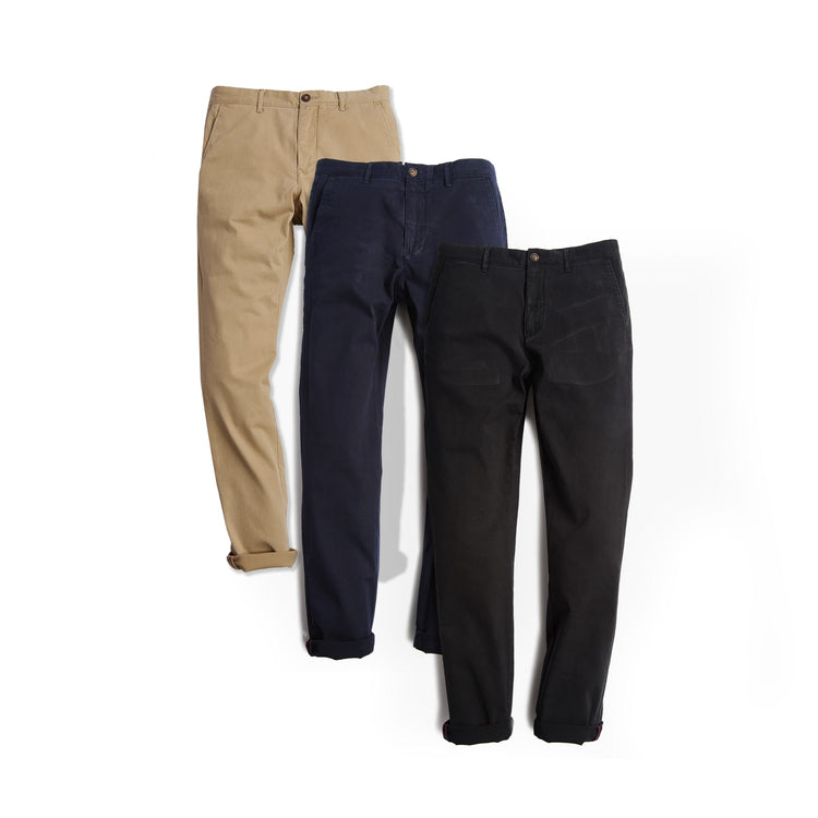 Men wearing Khaki/Black/Navy Everyday Comfort Slim Chino Pants 3-Pack