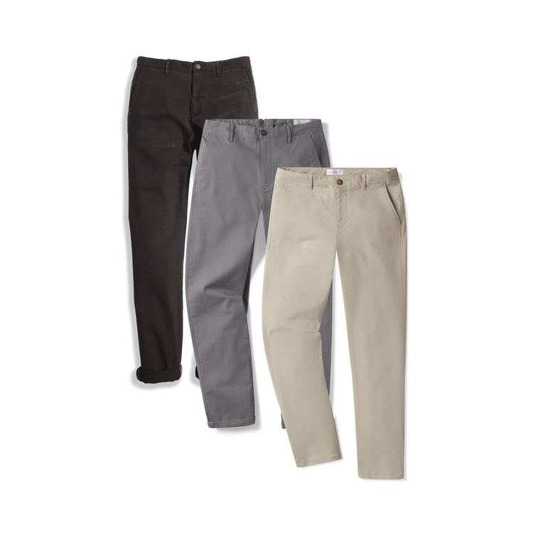 Men wearing Dark Gray/Gray/Ecru Everyday Comfort Slim Chino Pants 3-Pack