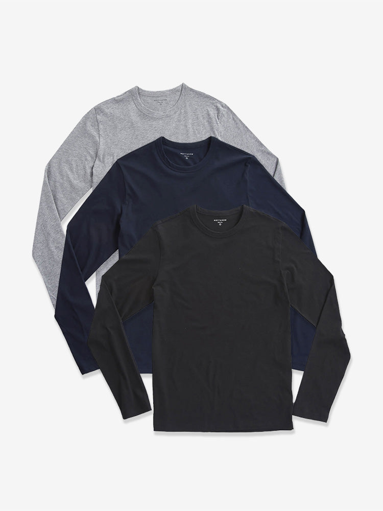 Men wearing Black/Navy/Heather Gray Long Sleeve Crew Tee Driggs 3-Pack