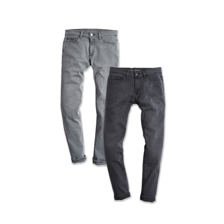wearing Light Gray/Medium Gray Slim Stone Jeans 2-Pack